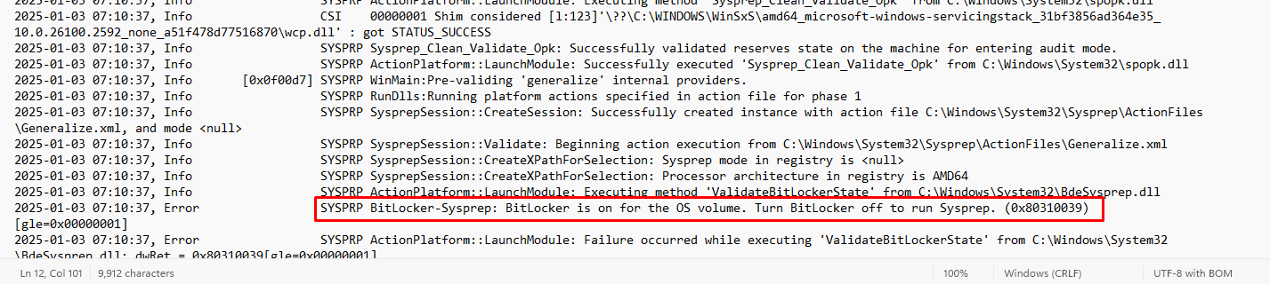 BitLocker Error in Sysprep Log