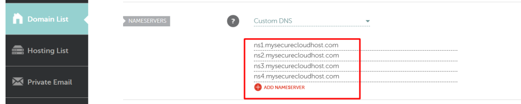 custom nameservers specified in Namecheap