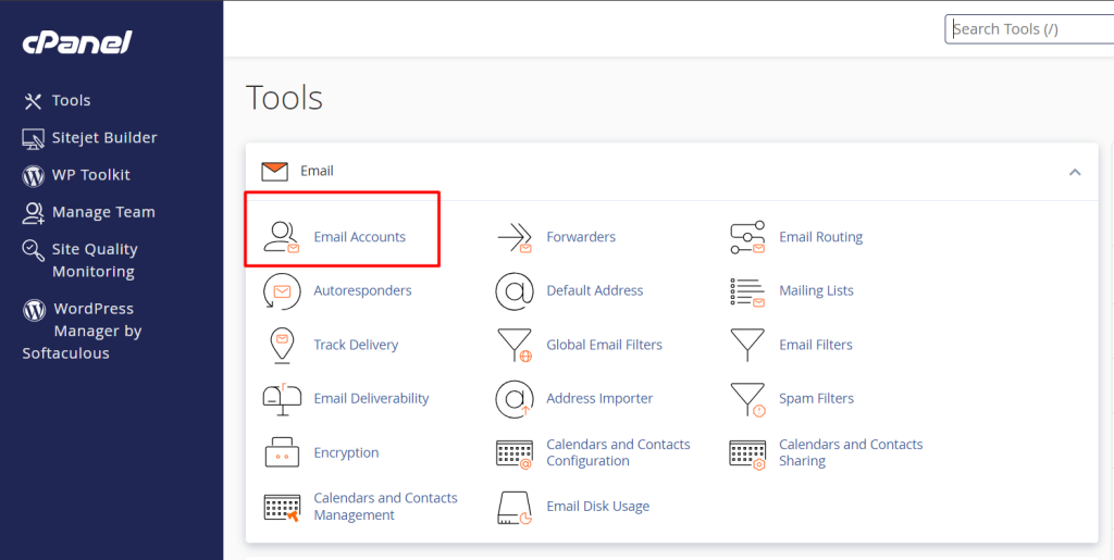 Email Accounts Option in cPanel