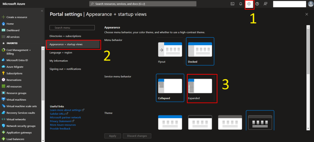 How to change the default behaviour of the Azure portal service menu