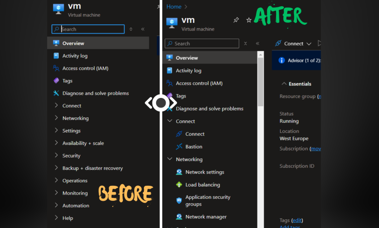 How to expand all headers in the Azure portal service menu banner