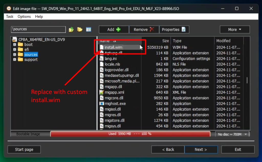 Replace install.wim with customized installation that we captured