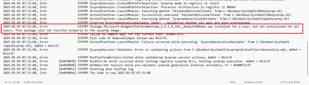 Sysprep Error - Store app installed for a user but not all users