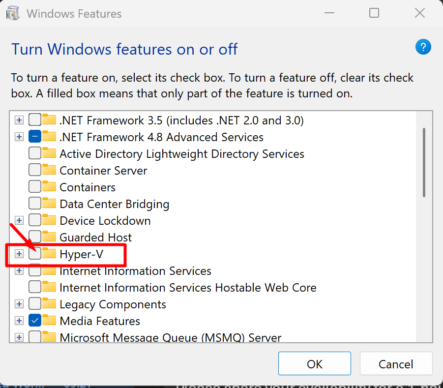 Turn on Hyper-V feature