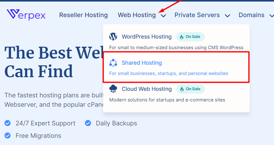 Verpex shared web hosting